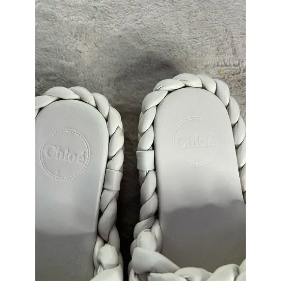 Chloé Women's Ivory Leather Slide Sandals Braided Design Casual Summer s… - Picture 8 of 13